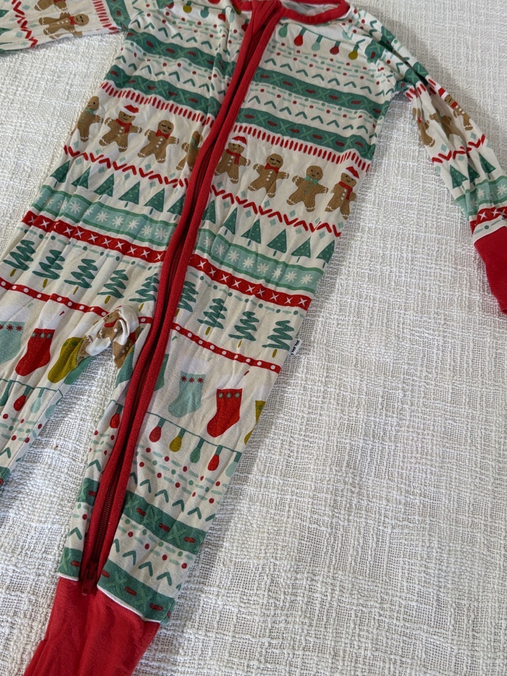 Little Sleepies Holiday Gingerbread Footie Pajamas - Red and Green